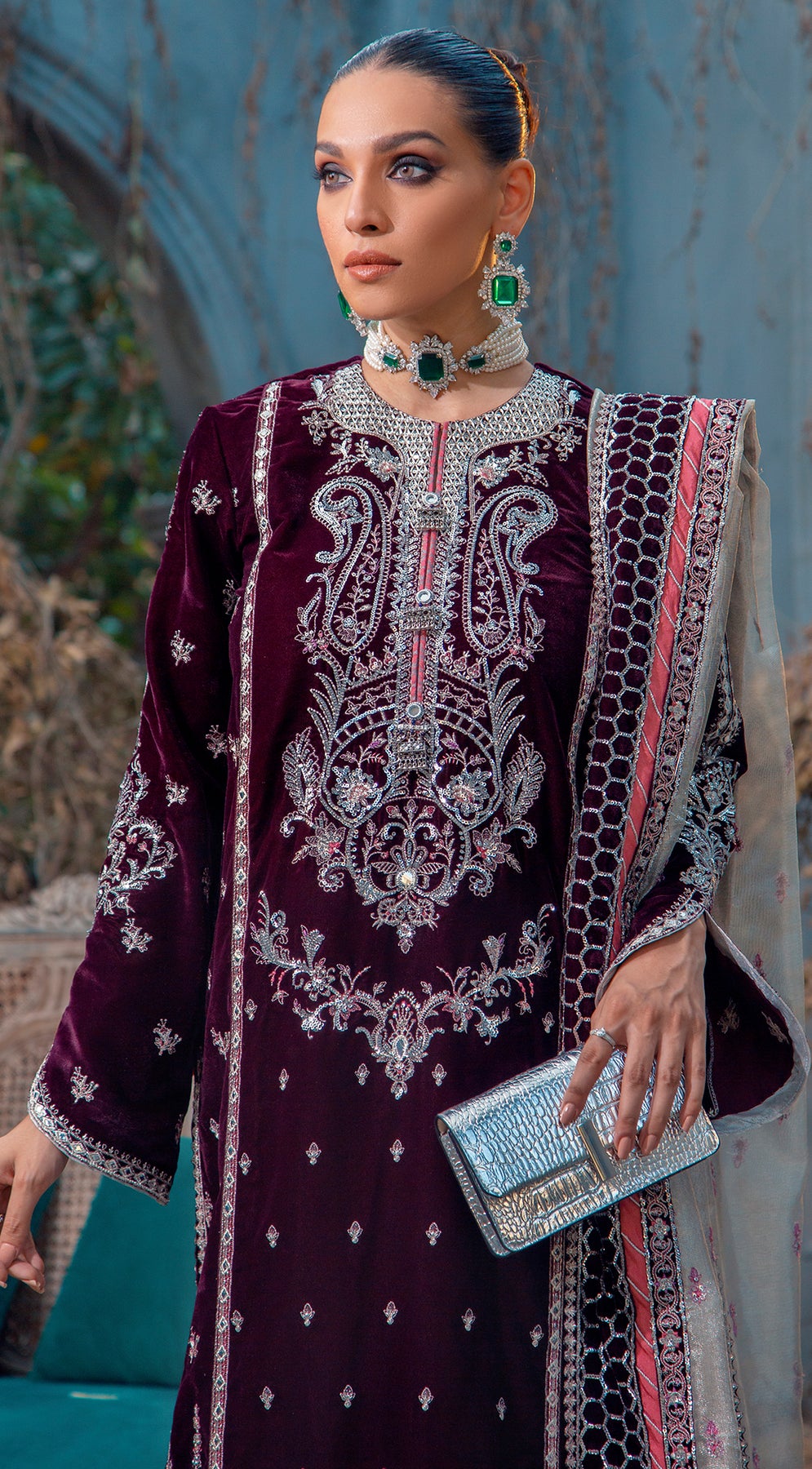 Pakistani Velvet Salwar Kameez for Wedding