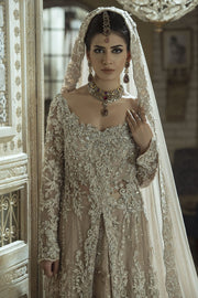 Pakistani Walima Bridal Dress in Ivory Color Close Up
