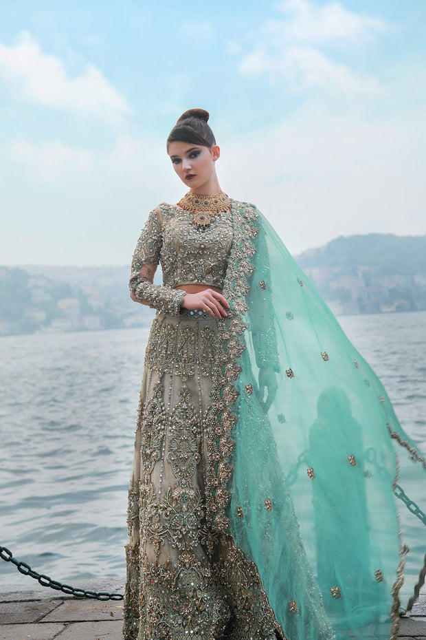 Pakistani Walima Lehenga Choli Dupatta Dress for Bride