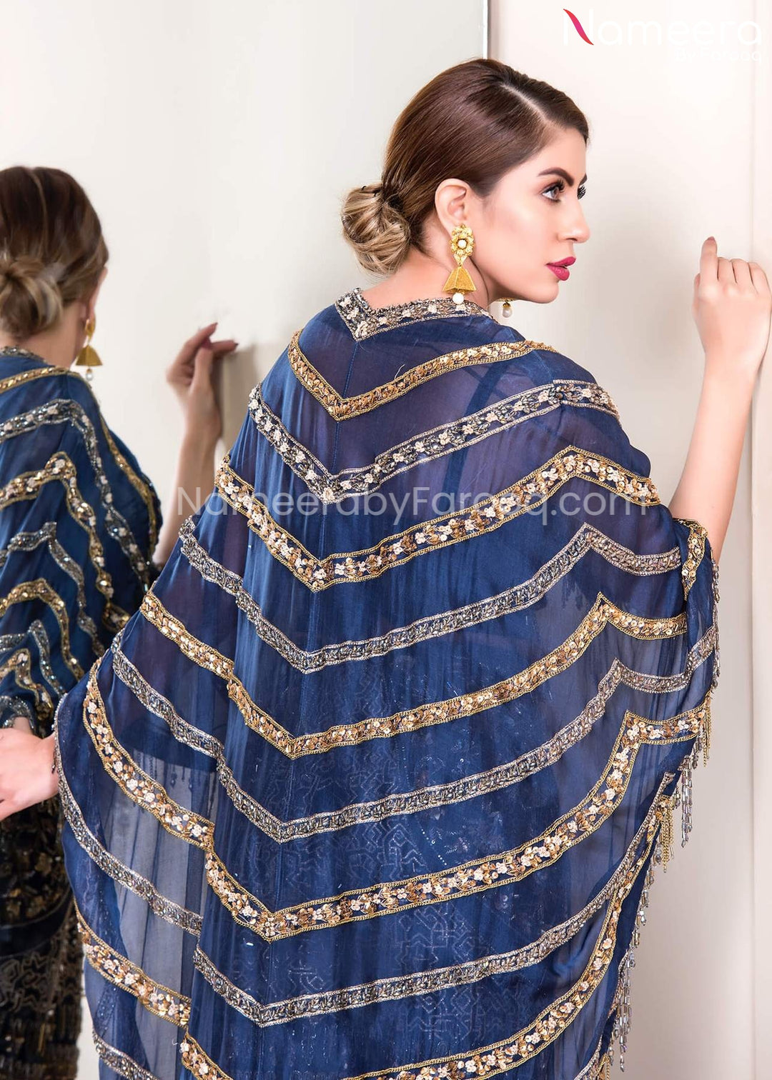 Pakistani Wedding Blouse Trouser Dress in Blue Latest