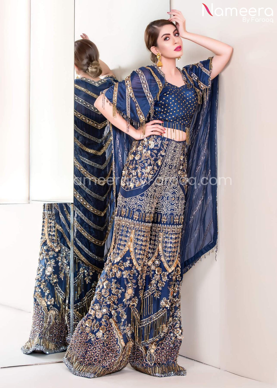 Pakistani Wedding Blouse Trouser Dress in Blue Wedding Wear