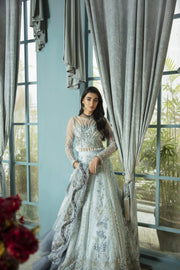 Pakistani Wedding Blue Grey Lehenga Choli Dupatta Dress Online