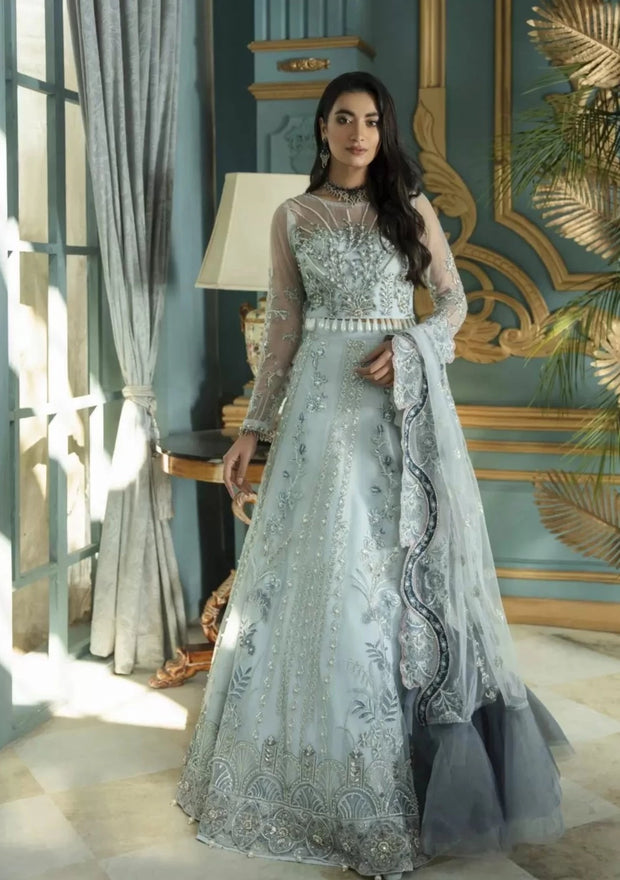 Pakistani Wedding Blue Grey Lehenga Choli Dupatta Dress