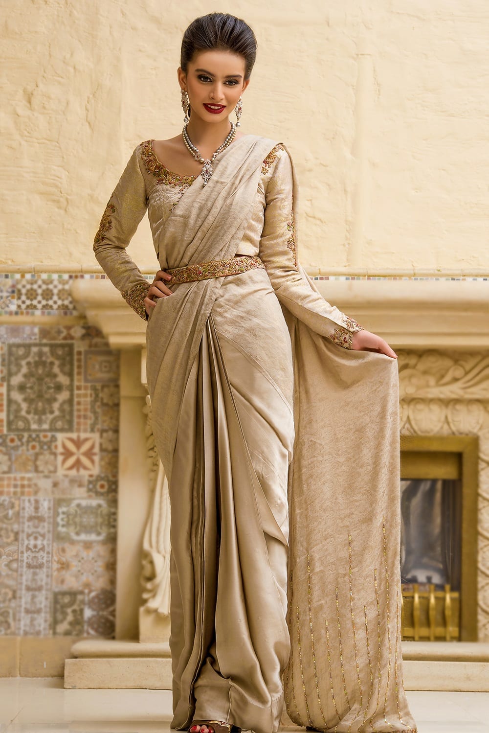 Pakistani Wedding Bridal Saree in Light Skin Color