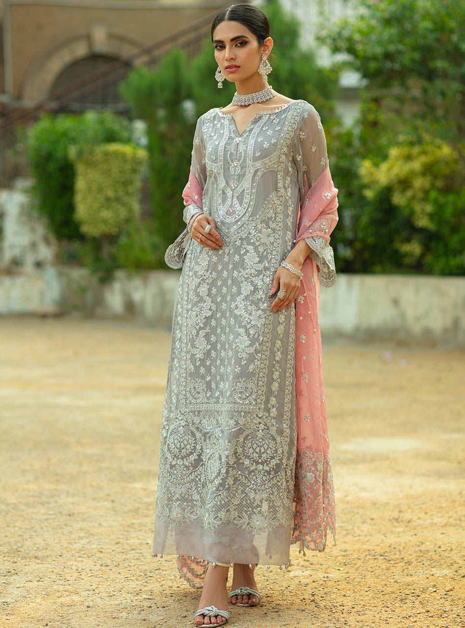 silver grey pakistani dress Pakistani Wedding Dress In Silver Grey Color Online 2021 LARGE