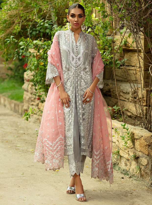 Pakistani Wedding Dress In Silver Grey Color 