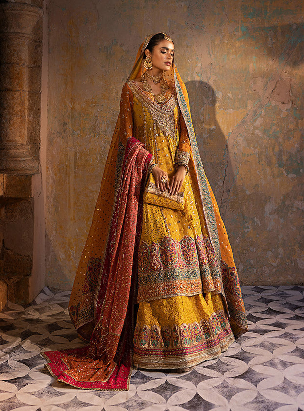 Pakistani Wedding Dress Yellow Lehenga Pishwas for Pakistani Bride