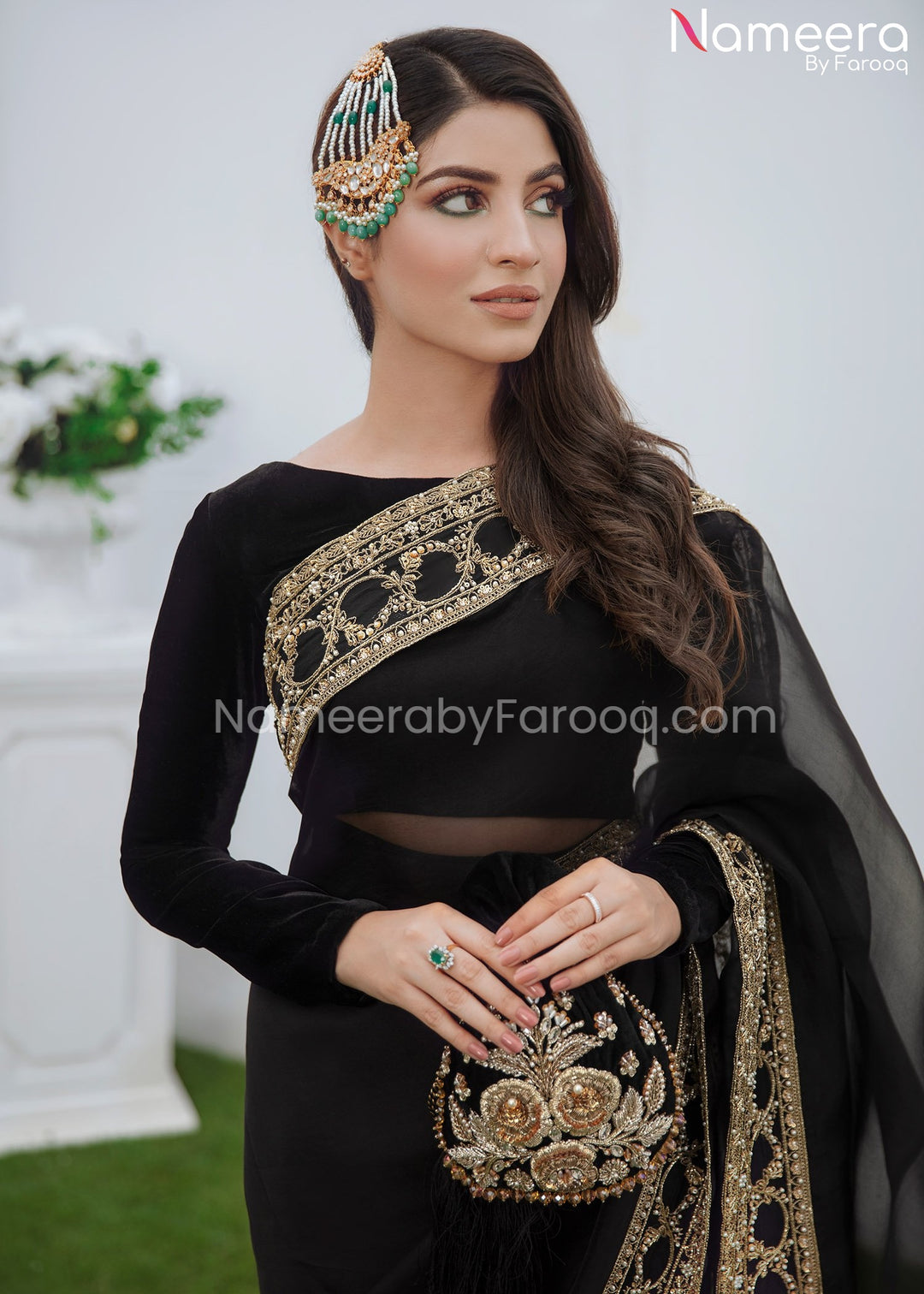 Elegant Black Saree Pakistani Wedding Dress Online 2021 Nameera by Farooq