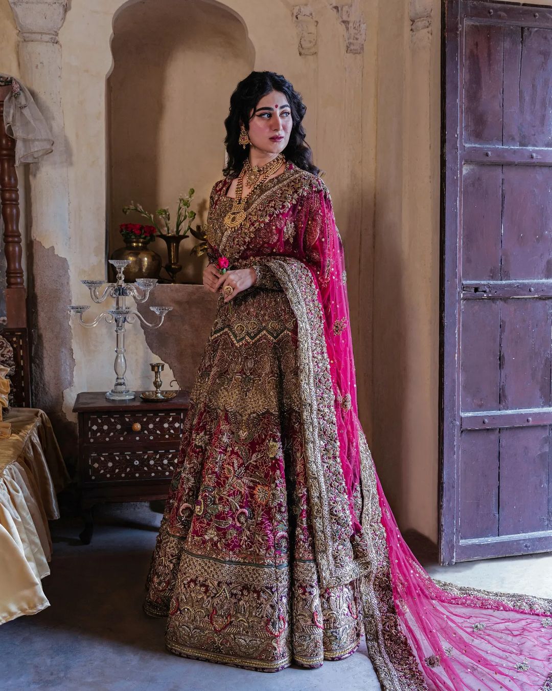 dark pink bridal dress Pakistani Wedding Dresses Dark Pink Lehenga Choli Dress CUSTOM SIZE
