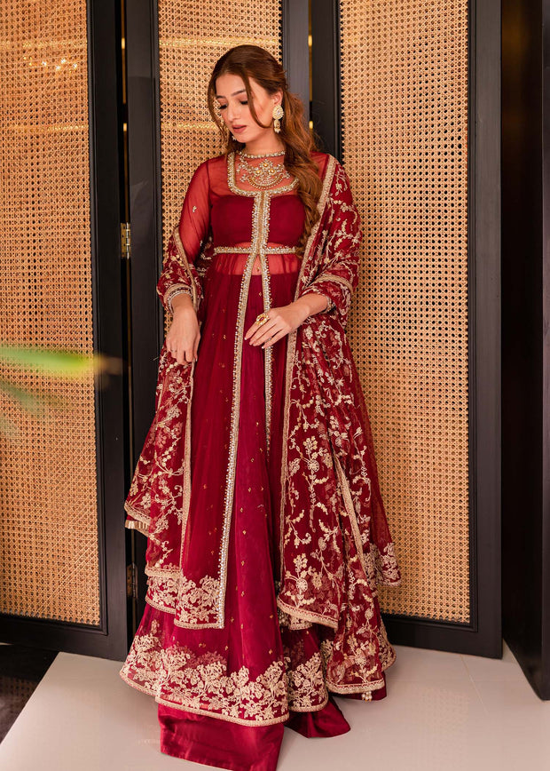 Pakistani Wedding Dress in Double-Layered Pishwas Style