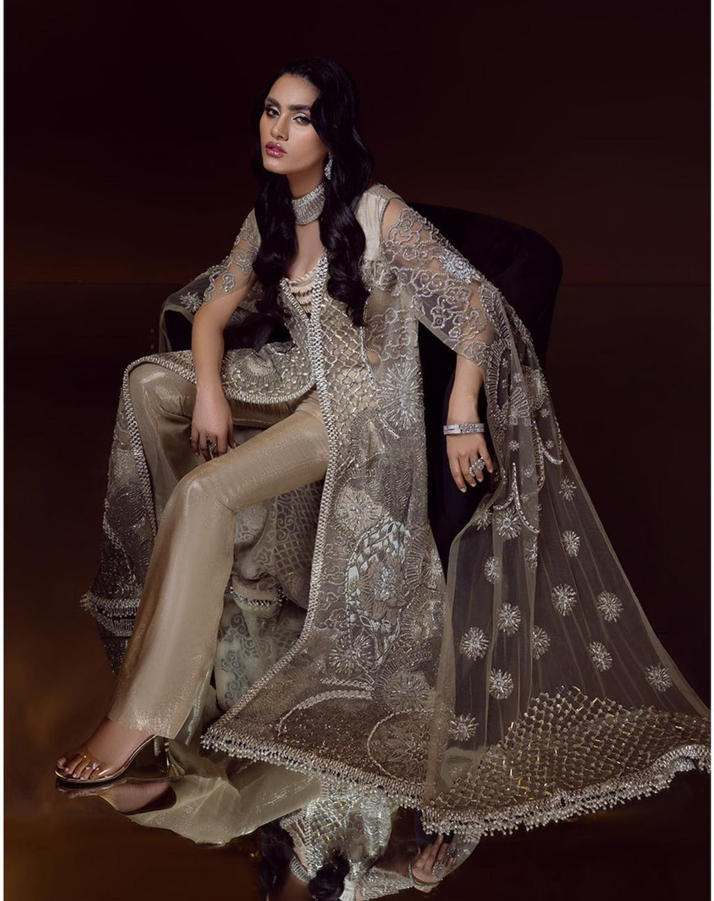 Embroidered Jacket Ladies Dress With Jacket White Embroidered Jacket Jacket Style Long Dress Gown With Long Embroidered Jacket Ladies Dress With Jacket White Embroidered Jacket Jacket Style Long Dress Gown With Long