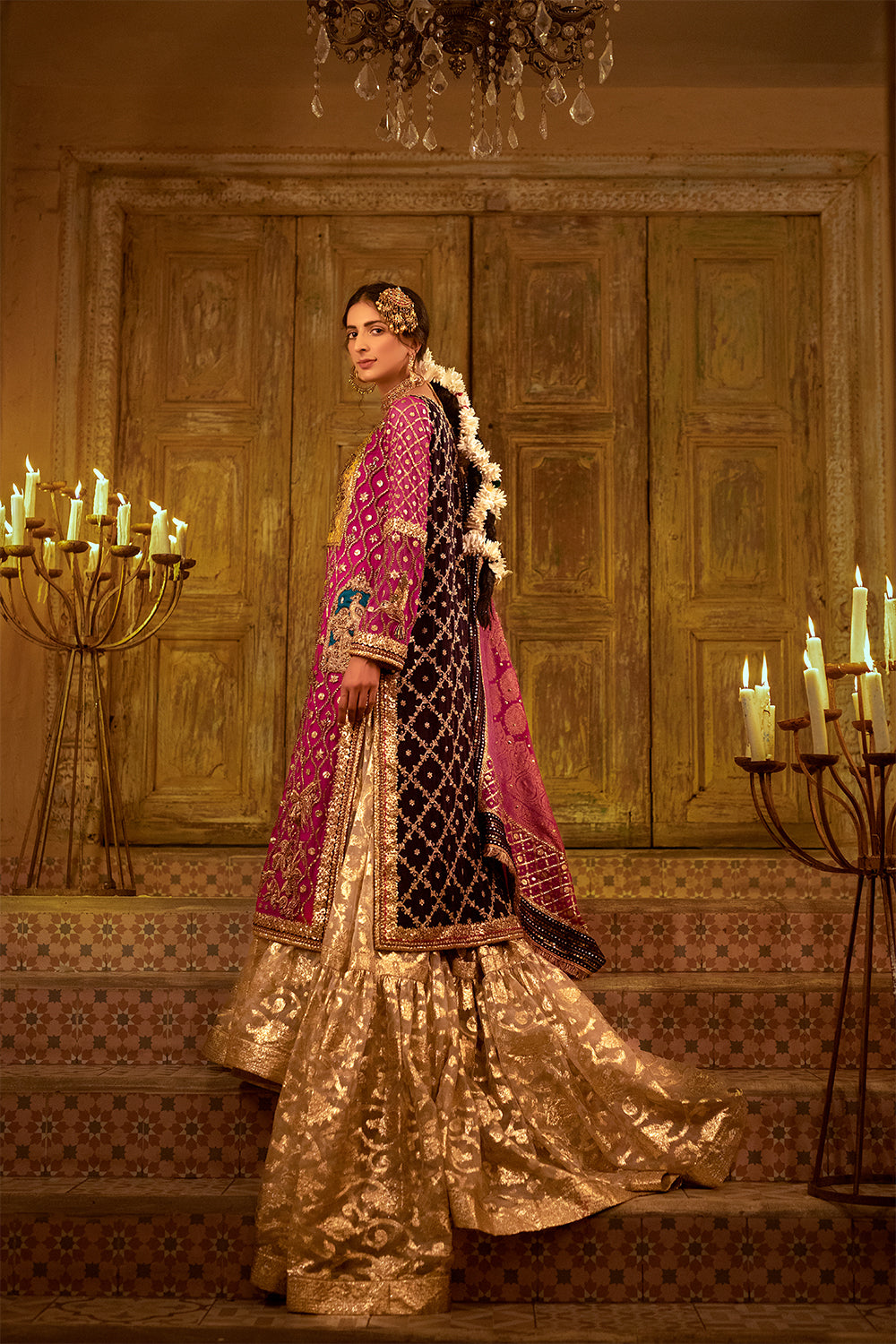 Pakistani Wedding Dress in Farshi Gharara Kameez Dupatta Style