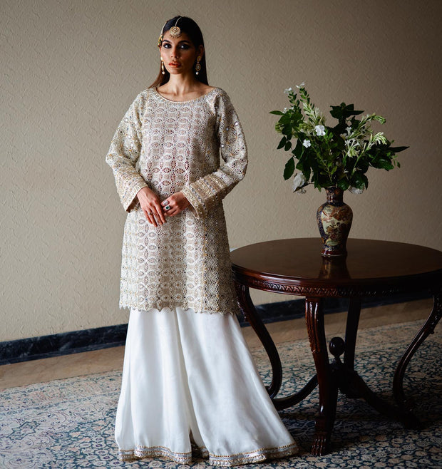 Pakistani Wedding Dress in Flared Sharara Kameez Style