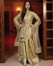 Pakistani Wedding Dress in Gharara Kameez Dupatta Style