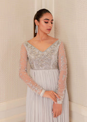Pakistani Wedding Dress in Grey Maxi and Dupatta Style Online