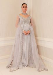 Pakistani Wedding Dress in Grey Maxi and Dupatta Style