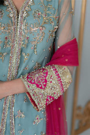 Pakistani Wedding Dress in Grey Sharara Kameez Dupatta Style