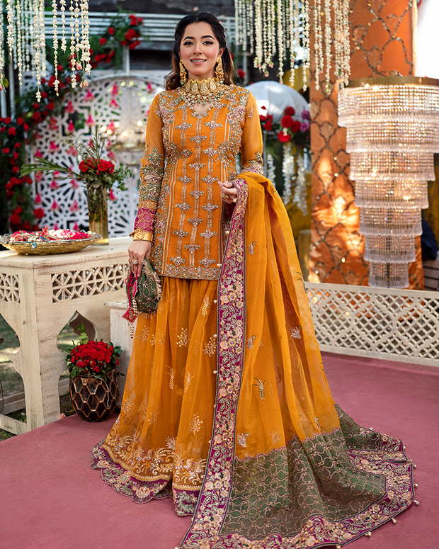 Pakistani Wedding Dress in Kameez Sharara Dupatta Style – Nameera by Farooq