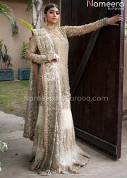 Pakistani Wedding Dress in Net Sharara Design 
