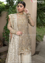 Pakistani Wedding Dress in Net Sharara Design 