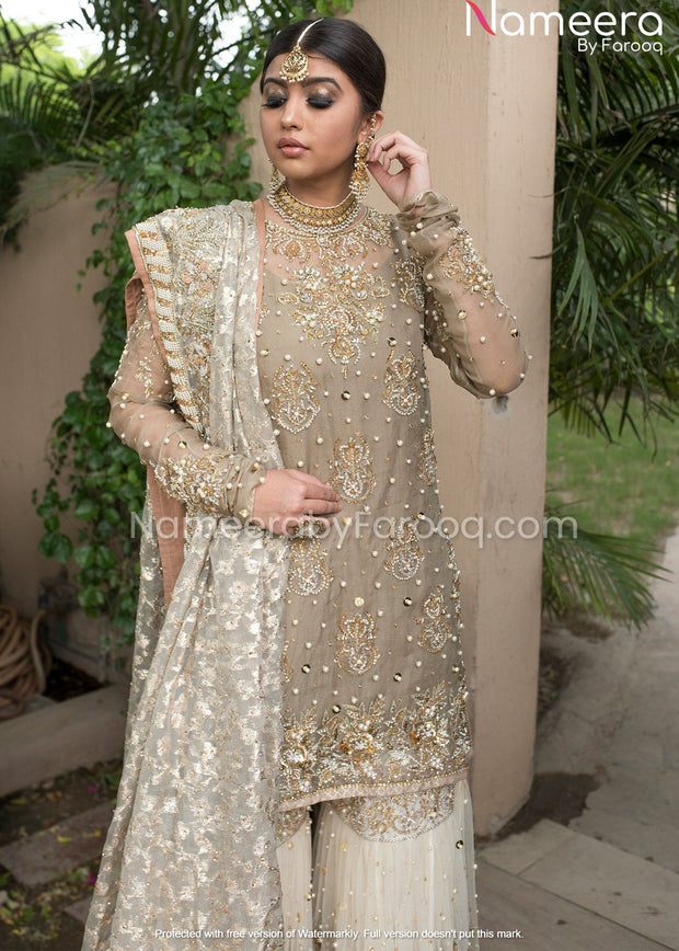 Pakistani Wedding Dress in Net Sharara Design 
