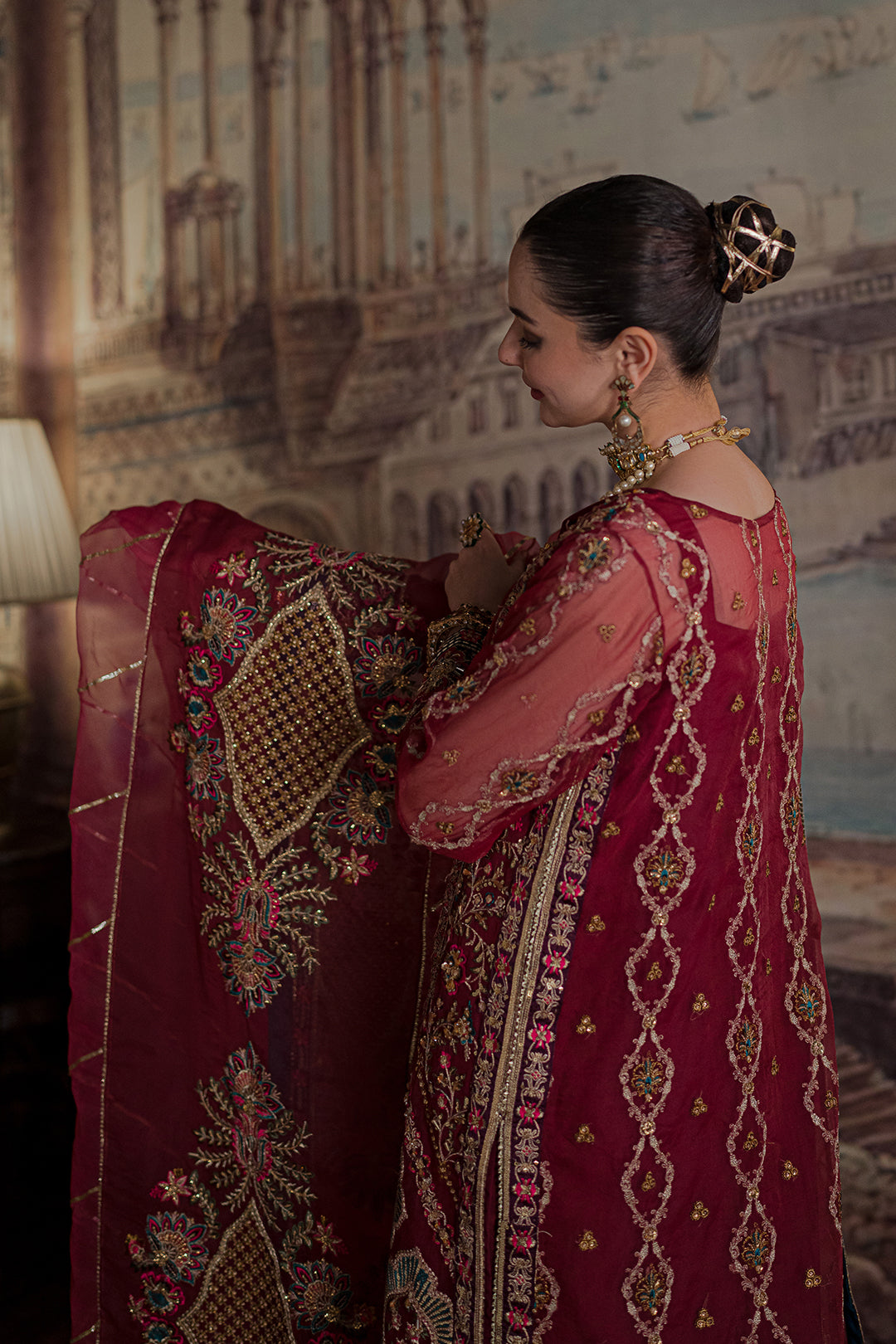 Pakistani Wedding Dress in Organza Kameez and Trouser Style