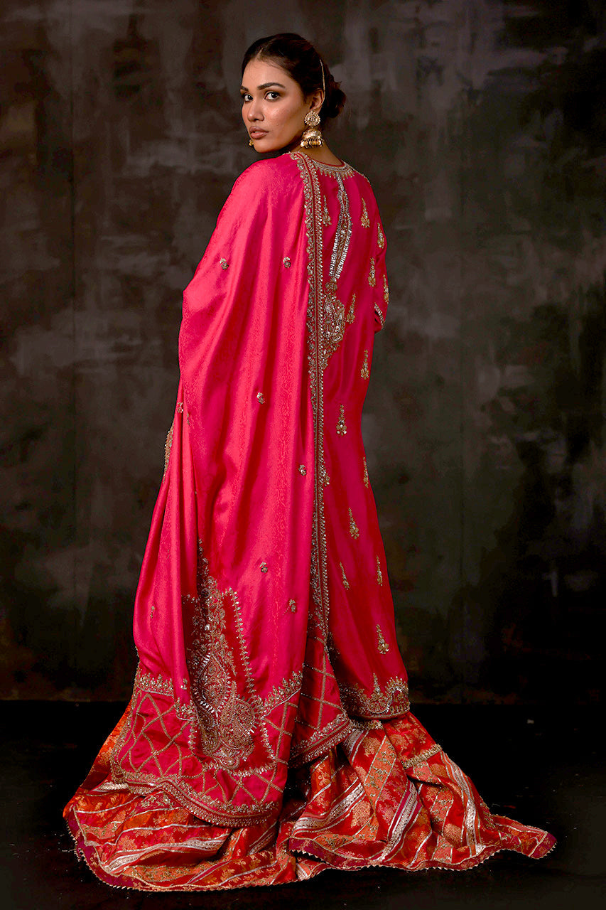 Pakistani Wedding Dress in Pink Gharara Kameez Style Nameera by Farooq