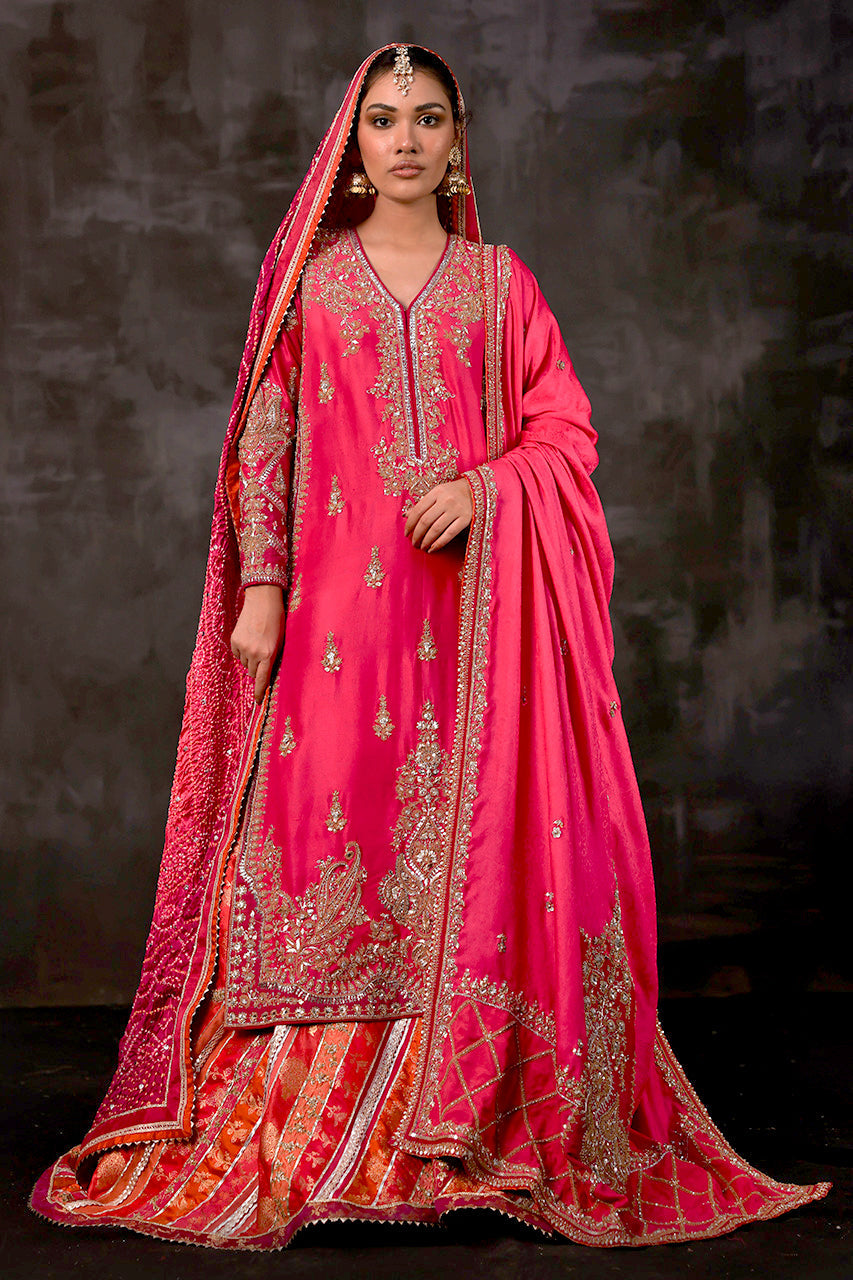 Pakistani Wedding Dress in Pink Gharara Kameez Style Online