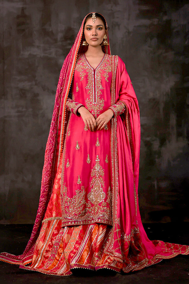 Pakistani Wedding Dress in Pink Gharara Kameez Style