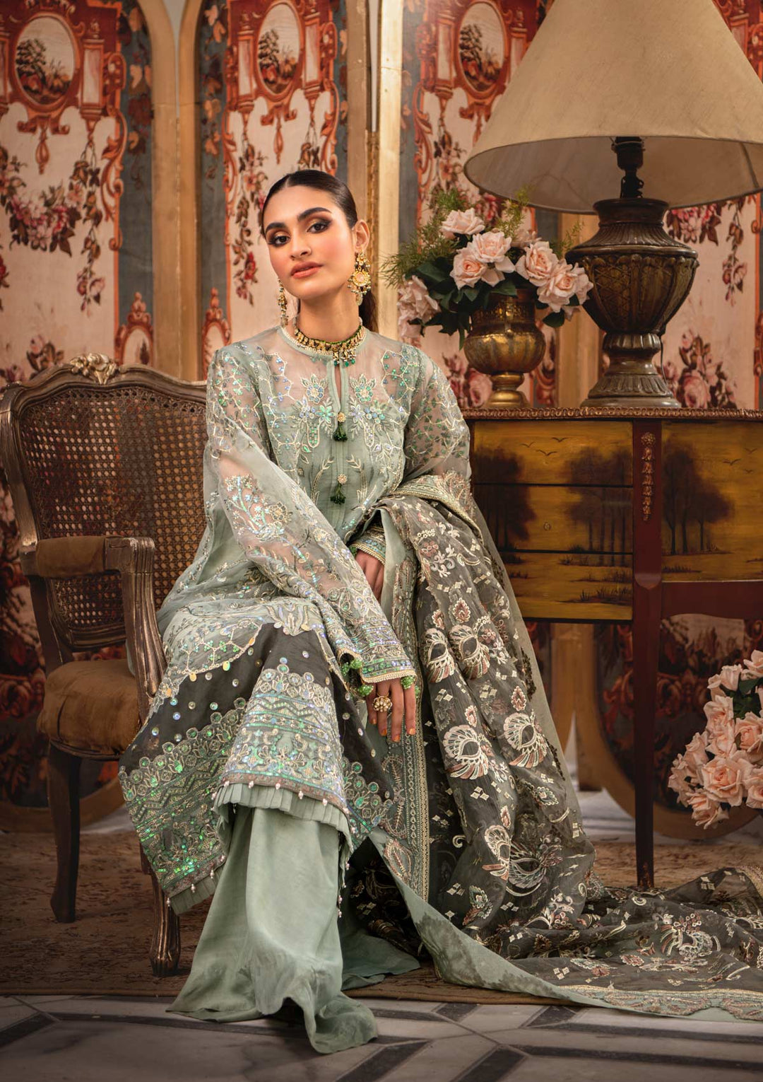 Pakistani Wedding Dress in Sage Green Shade Latest Online SMALL Pakistani Wedding Dress in Sage Green Shade Latest Online SMALL