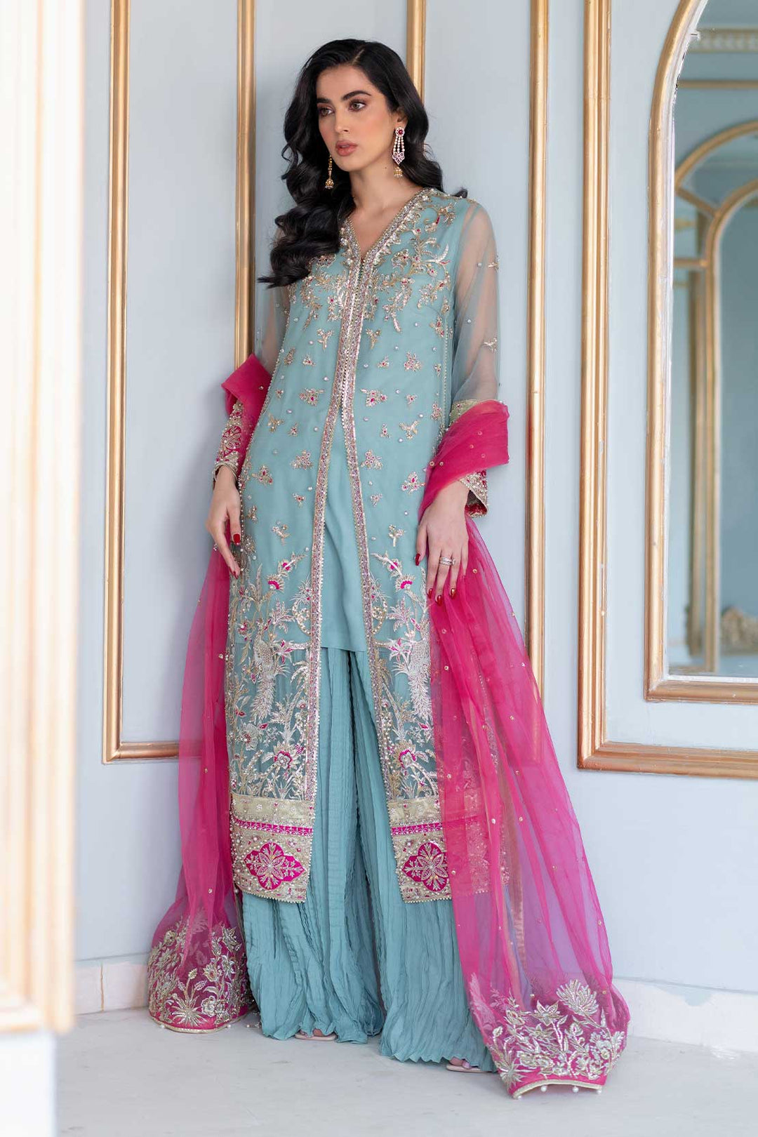 Pakistani Wedding Dress in Sharara Kameez Dupatta Style Online