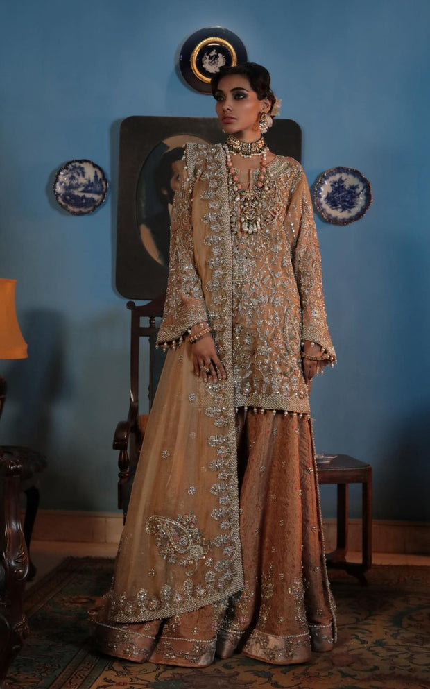 Pakistani Wedding Dress in Sharara Kameez Dupatta Style