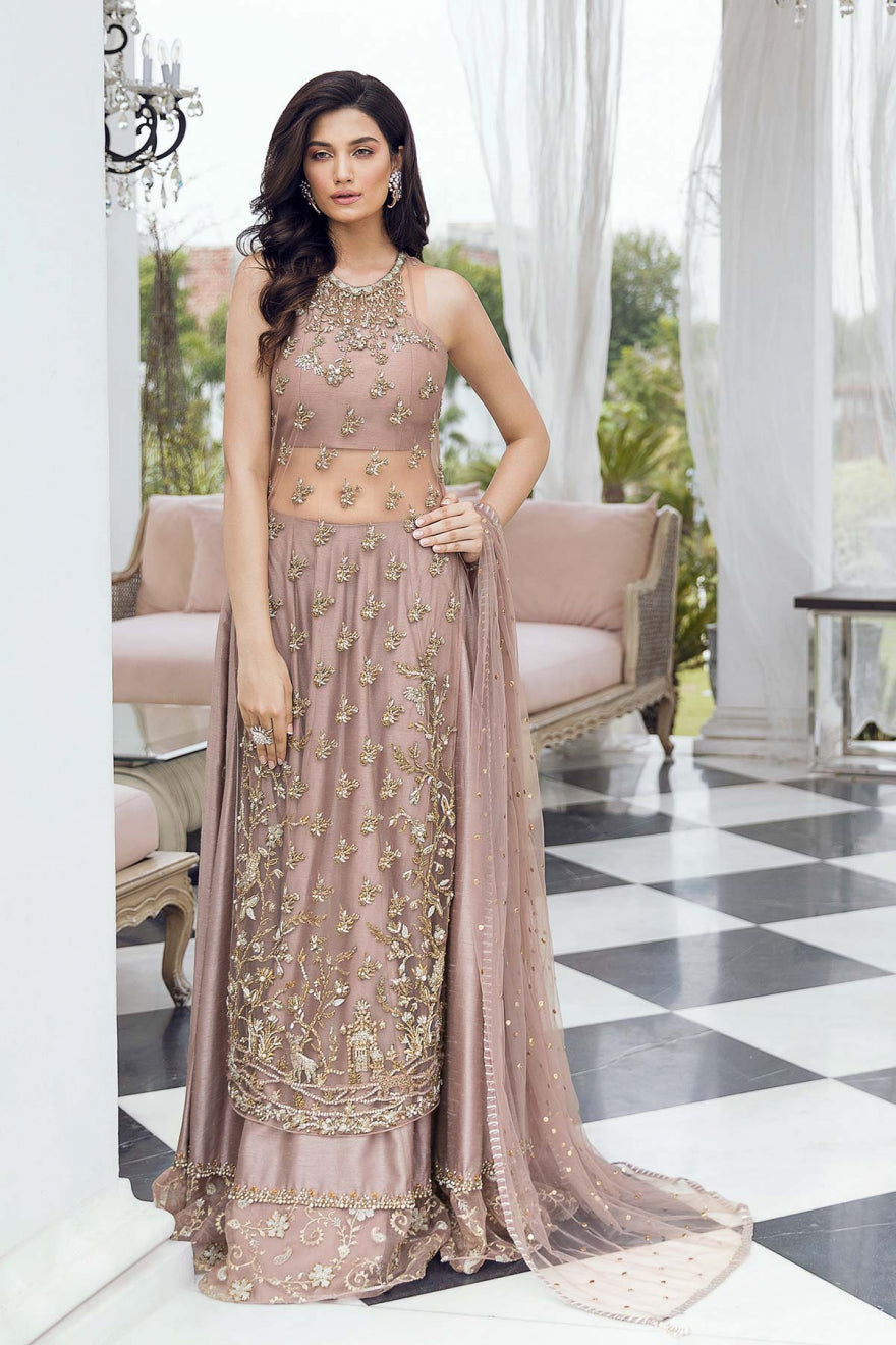 Pakistani Wedding Dress in Shirt and Silk Lehenga Style