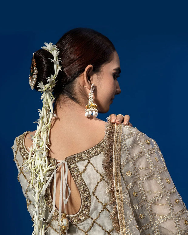 Pakistani Wedding Dress in White Kameez Gharara Dupatta Style