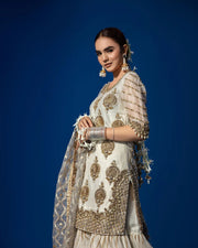 Pakistani Wedding Dress in White Kameez Gharara Style Online