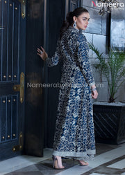 Pakistani Wedding Gown in Blue Metallic Color 2022