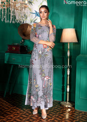 Pakistani Wedding Long Shirt Dress in Grey Online