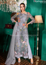 Pakistani Wedding Long Shirt Dress in Grey Online for Bride