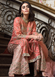 Pakistani Wedding Long Shirt with Sharara Dress for Bride