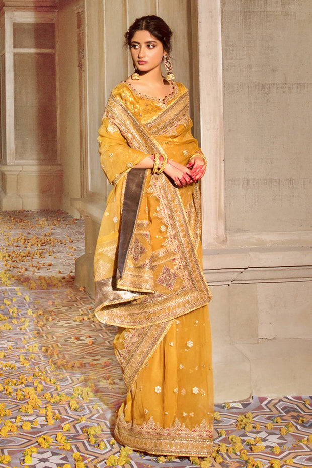 Pakistani Wedding Mustard Yellow Saree Dress
