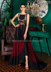 Pakistani Wedding Net Maxi Dress in Red Black Online
