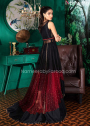 Pakistani Wedding Net Maxi Dress in Red Black