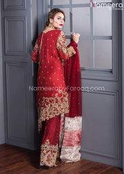Pakistani Wedding Organza Shirt Trouser in Red 2022