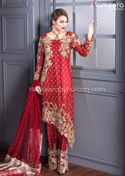 Pakistani Wedding Organza Shirt Trouser in Red Latest