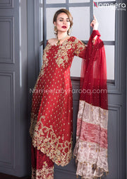 Pakistani Wedding Organza Shirt Trouser in Red