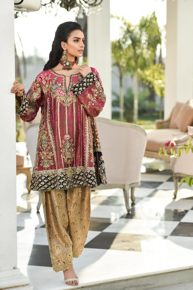 Pakistani Wedding Party Peplum in Pink Color