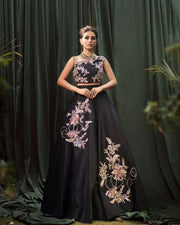 Pakistani Wedding Raw Silk Black Lehenga Choli Dress
