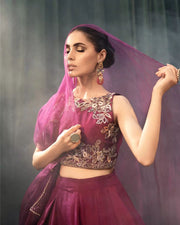 Pakistani Wedding Raw Silk Purple Lehenga Choli Dupatta Dress