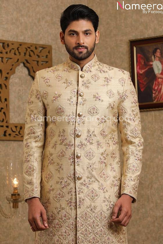 Pakistani Wedding Sherwani for Groom Online 2021 Closeup view
