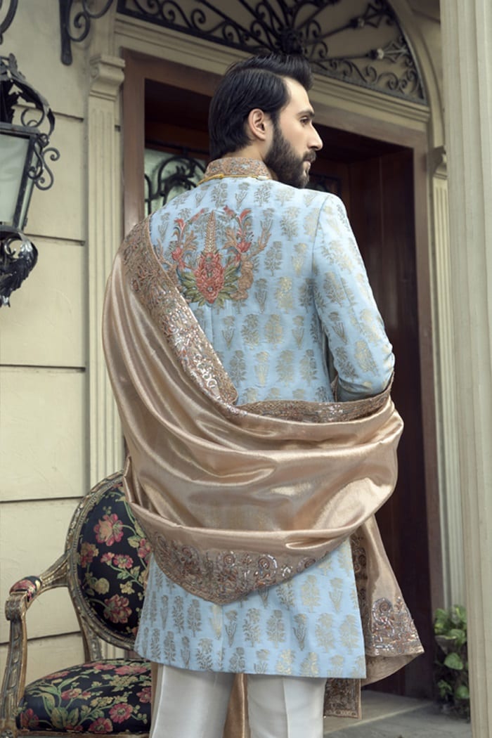 Pakistani Wedding Sherwani for Groom Backside